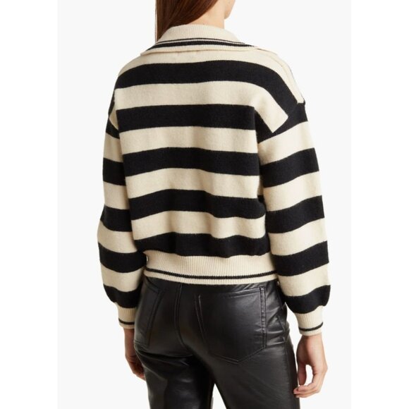 Frnch Paris Women's Black Cream Mika Striped Collared Crop Sweater Size S 3079 - Picture 5 of 12